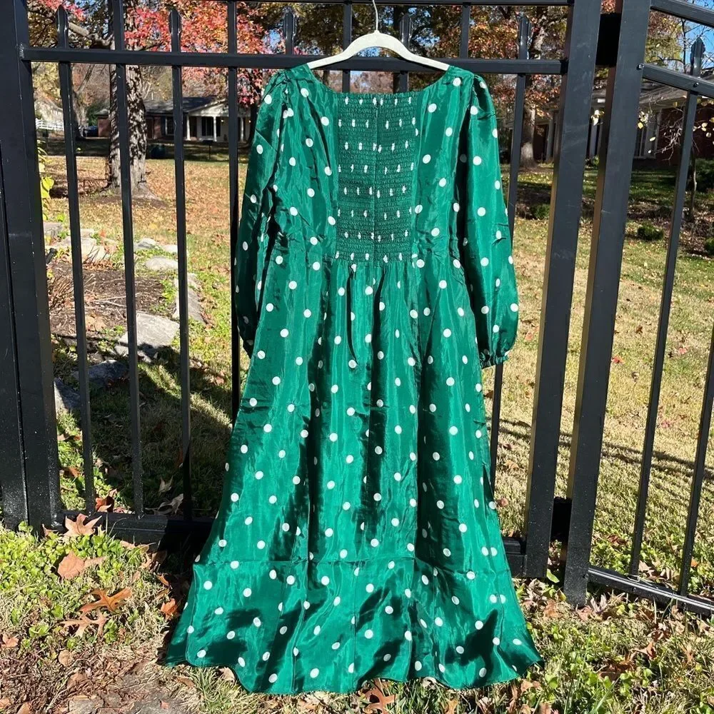 J Crew Sweetheart Long Sleeve Midi Dress in Polka Dot NWT